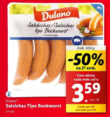 Oferta de Dulano - Salchichas Tipo Bockwurst por 3,59€ em Lidl