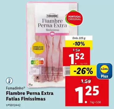 Oferta de Fumadinho - Fiambre Perna Extra Fatias Finissimas por 1,25€ em Lidl