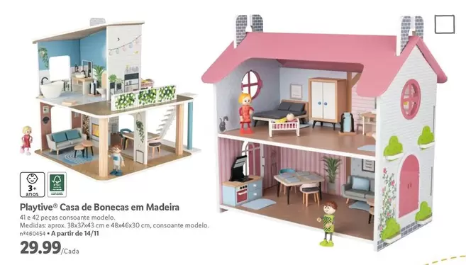 Oferta de Playtive -  Casa De Bonecas Em Madeira por 29,99€ em Lidl