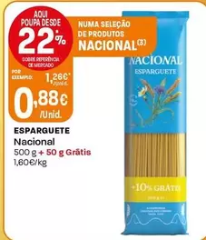 Oferta de Nacional - Esparguete por 0,88€ em Intermarché