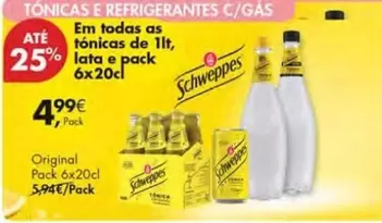 Oferta de Schweppes - Em Todas As Tonicas De 1lt, Lata E Pack por 4,99€ em Pingo Doce