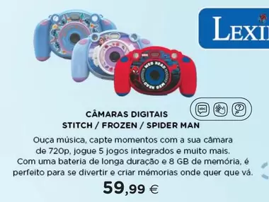 Oferta de A+ - Cámaras Digitalis Stitch / Frozen / Spider Man por 59,99€ em El Corte Inglés