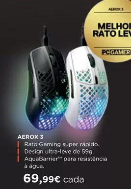 Oferta de Aerox 3 - Rato Gaming Super Rapido. Design Ultra-leve De 59g. Aquabarrier Para Resistrenia A Agua por 69,99€ em El Corte Inglés