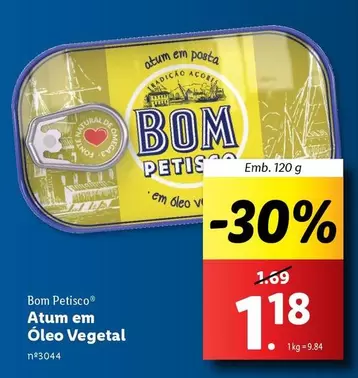 Oferta de Bom Petisco - Atum Em Oleo Vegetal por 1,18€ em Lidl