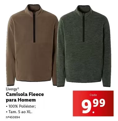 Oferta de Livergy - Camisola Fleece Para Homem por 9,99€ em Lidl