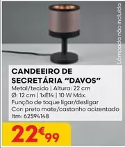 Oferta de Candeiro De Secretaria "davos" por 22,99€ em Bricomarché