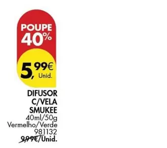 Oferta de Smukee - Difusor C/vela por 5,99€ em Pingo Doce