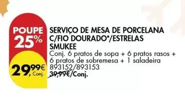 Oferta de Smukee - Service De Mesa De Porcelana C/fio Dourado / Estrelas por 29,99€ em Pingo Doce