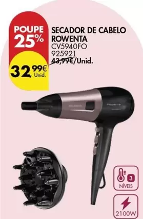 Oferta de Rowenta - Secador De Cabelo por 32,99€ em Pingo Doce