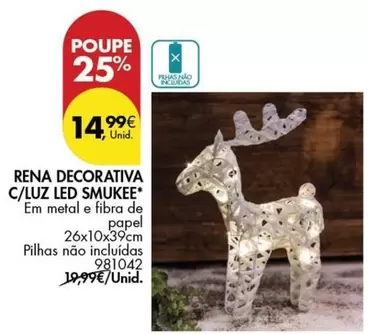 Oferta de Smukee - Rena Decorativa C/luz Led por 14,99€ em Pingo Doce