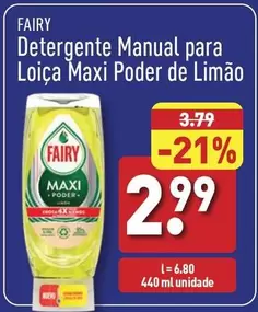 Oferta de Fairy - Detergente Manual Para Loica Maxi Poder De Limão por 2,99€ em Aldi