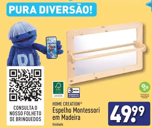 Oferta de Home creation - Espelho Montessori Em Madeira por 49,99€ em Aldi