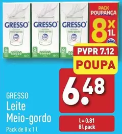 Oferta de Gresso -  Leite Meio-gordo por 6,48€ em Aldi