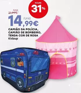 Oferta de Kidzuep - Camião Da Polícia, Camião De Bombeiro, Tenda Cor De Rosa  por 14,99€ em Intermarché