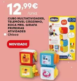 Oferta de Chicco - Cubo Multiatividades, Telemóvel Caozinho, Roca Mrs. Girafa Primeiras Atividades por 12,99€ em Intermarché