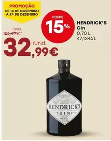 Oferta de Hendrick's - Gin por 32,99€ em Intermarché