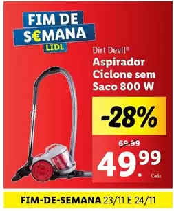 Oferta de Lidl - Aspirador Ciclone Sem Saco 800 W por 49,99€ em Lidl