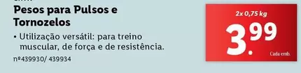 Oferta de Pesos Para Pulsos E Tornozelos por 3,99€ em Lidl