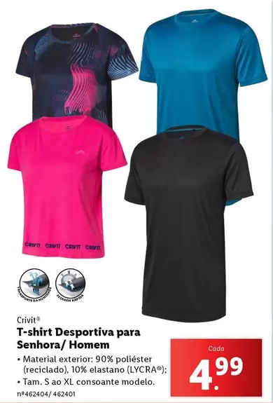 Oferta de Crivit - T-shirt Desportiva Para Senhora/ Homem por 4,99€ em Lidl