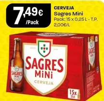 Oferta de Sagres Mini - Cerveja por 7,49€ em Intermarché