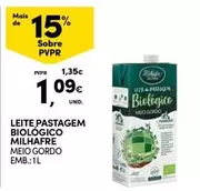 Oferta de Milhafre - Leite Pastagem Biologico por 1,09€ em Continente