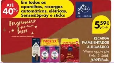 Oferta de Glade - Em Todos Os Aparelhos, Recargas Automaticas, Elétricas, Sense&Spray E Sticks por 5,59€ em Pingo Doce