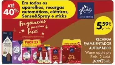 Oferta de Glade - Em Todos Os Aparelhos, Recargas Automaticas, Elétricas, Sense&Spray E Sticks por 5,59€ em Pingo Doce