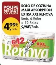 Oferta de Renova - Rolo De Cozinha Maxi Absorption Extra Xxl por 4,99€ em Pingo Doce