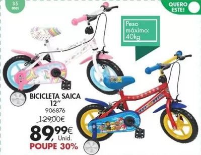 Oferta de Bicicleta Saica 12'' por 89,99€ em Pingo Doce