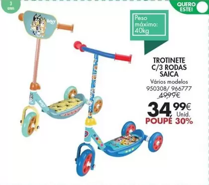 Oferta de Trotinete C/3 Rodas por 34,99€ em Pingo Doce