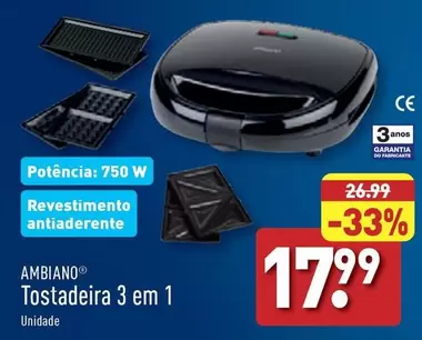 Oferta de Tostadeira 3 em 1 por 17,99€ em Aldi