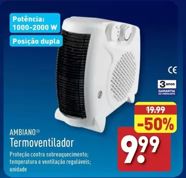 Oferta de Termoventilador por 9,99€ em Aldi