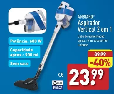 Oferta de Aspirador Vertical 2 Em 1 por 23,99€ em Aldi