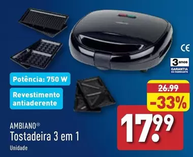 Oferta de Ambiano - Tostadeira 3 Em 1 por 17,99€ em Aldi