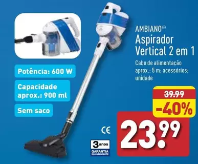 Oferta de Ambiano - Aspirador Vertical 2 Em 1 por 23,99€ em Aldi