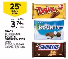 Oferta de Bounty - Snack Chocolate /Snickers/Twix por 3,74€ em Continente