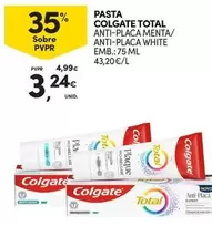 Oferta de Colgate - Pasta Total Anti-Placa Menta/ Anti-Placa White por 3,24€ em Continente