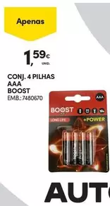 Oferta de Boost - Conj. 4 Pilhas Aaa por 1,59€ em Continente