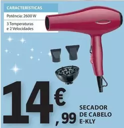 Oferta de Secador De Cabelo E-kly por 14,99€ em E.Leclerc