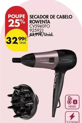 Oferta de Rowenta - Secador De Cabelo por 32,99€ em Pingo Doce