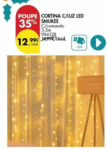 Oferta de Smukee - Cortina C/Luz Led por 12,99€ em Pingo Doce