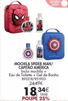 Oferta de Mochila Spider Man/Capitao America por 18,34€ em Pingo Doce