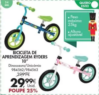 Oferta de Bicicleta De Aprendizagem Ryders 10" por 29,99€ em Pingo Doce