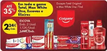 Oferta de Colgate - Em Toda A Gama Total, Max White One, Escovas E Elixires por 2,24€ em Pingo Doce