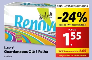 Oferta de Renova - Guardanapos Ole 1 Folha por 1,55€ em Lidl