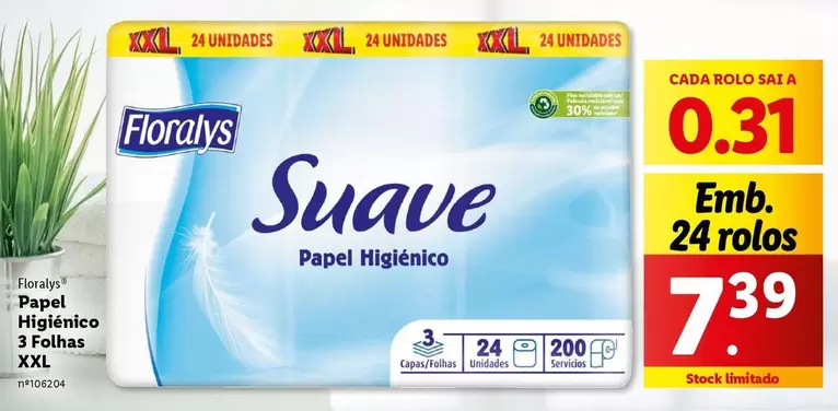 Oferta de Floralys - Papel Higiénico 3 Folhas por 7,39€ em Lidl