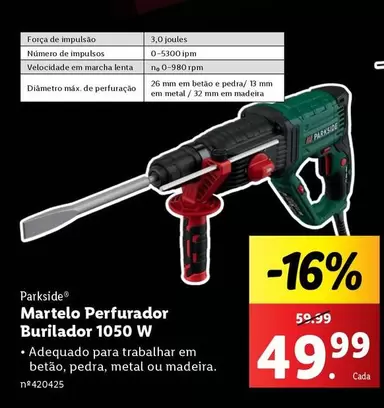 Oferta de Madeira - Martelo Perfurador Burilador 1050 W por 49,99€ em Lidl