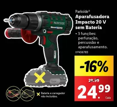 Oferta de Parkside - Aparafusadora Impacto 20 V Sem Bateria por 24,99€ em Lidl