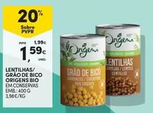 Oferta de Origens Bio - Lentilhas/Grao De Bico por 1,59€ em Continente