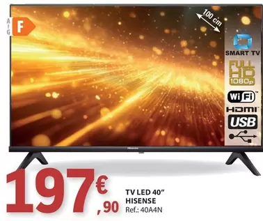 Oferta de Hisense - Tv Led 40" por 197,9€ em E.Leclerc